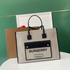 버버리 BURBERRY 라지 투톤 캔버스 레더 프레야 토트백 BB0793